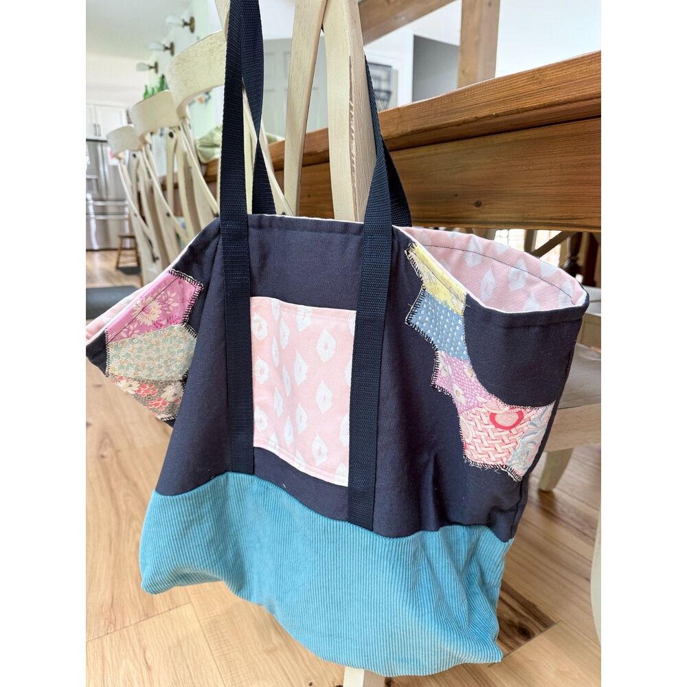 Handmade Repurposed Textile Patchwork Tote Bag Corduroy Quilt Fabric